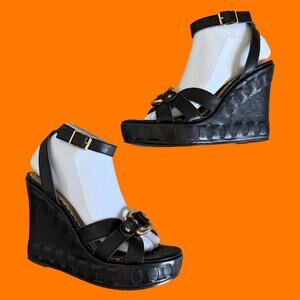 00's vintage black ankle strap y2k wedge heels platforms US 8.5 juicy couture
